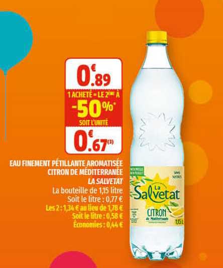 eau finement pétillante aromatisée citron de méditerranée la salvetat