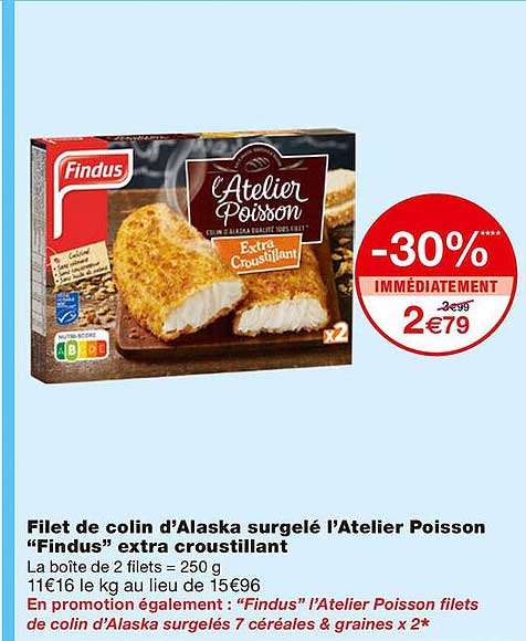 filet de colin d'alaska surgelé l'atelier poisson "findus" extra croustillant