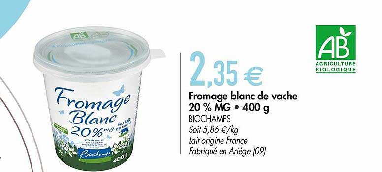 fromage blanc de vache 20% 400g biochamps
