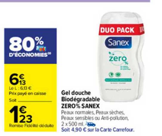 gel douche biodégradable zéro% sanex