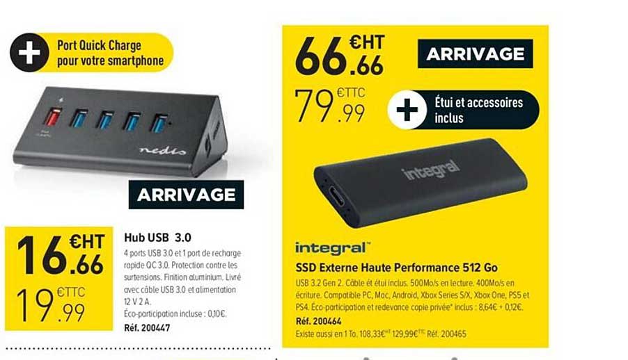 hub usb 3.0 , ssd externe haute performance 512 go