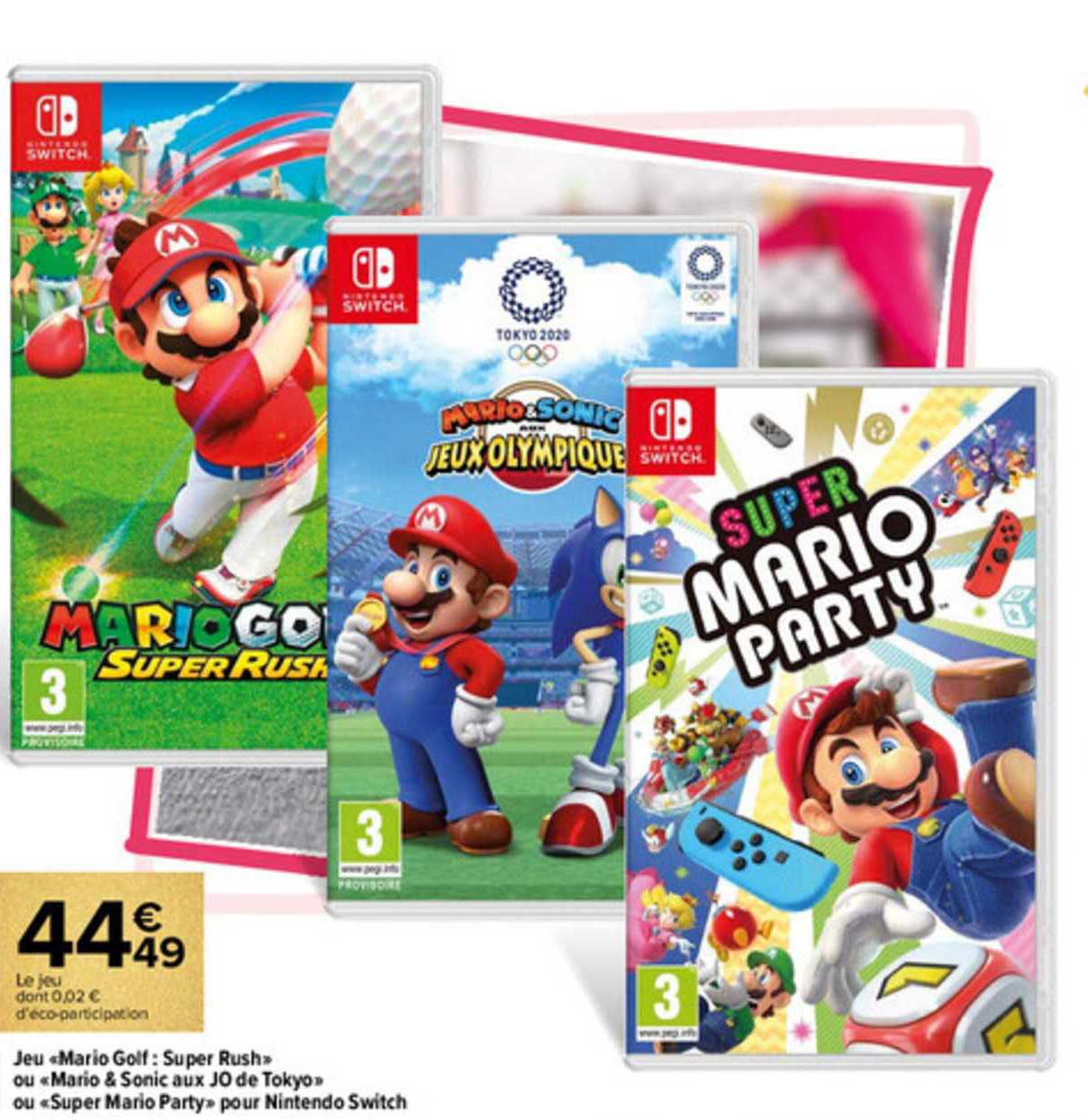 jeu «mario golf : super rush» ou «mario & sonic aux jO de tokyo» ou «super mario party» pour nintendo switch