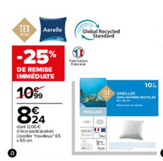 l'oreiller "moelleux" 65 x 65 cm tex home