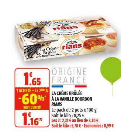 la crème brûlée à la vanille bourbon rians