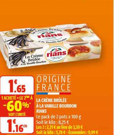 la crème brûlée à la vanille bourbon rians