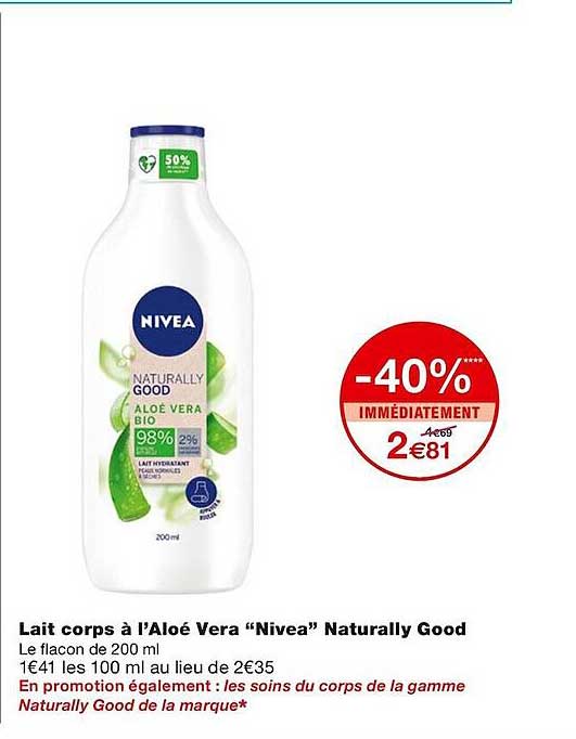 Lait Corps à L'aloé Vera "nivea" Naturally Good