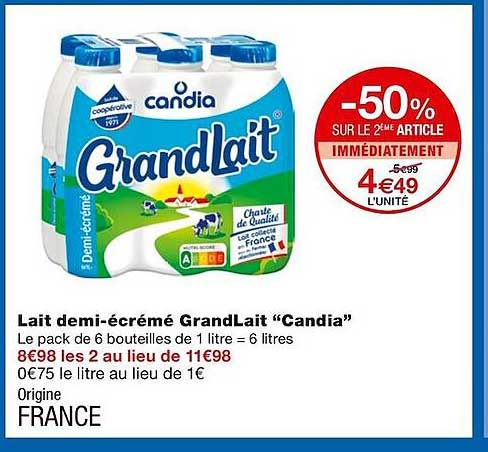 lait demi-écrémé grandLait "candia"