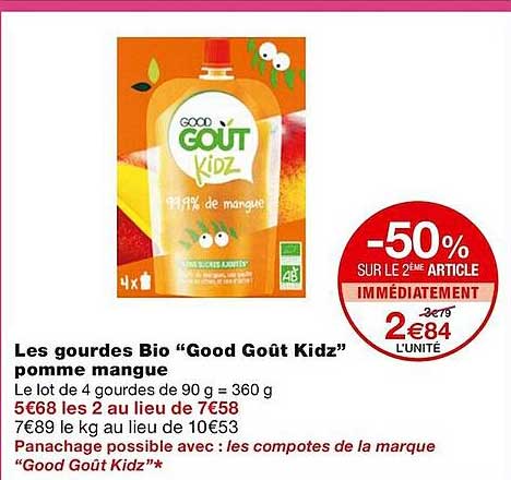 les gourdes bio "good goût kidz" pomme mangue