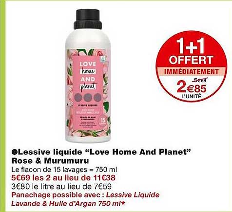 lessive liquide "love home and planet" rose & murumuru