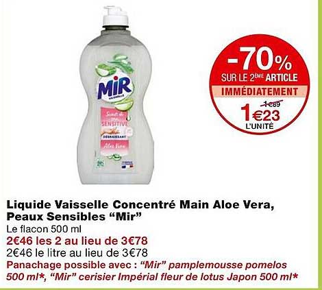 liquide vaisselle concentré main aloé vera, peaux sensibles "mir"