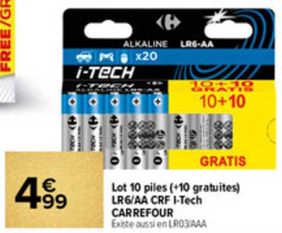 lot 10 piles lr6 AA crf i-tech carrefour