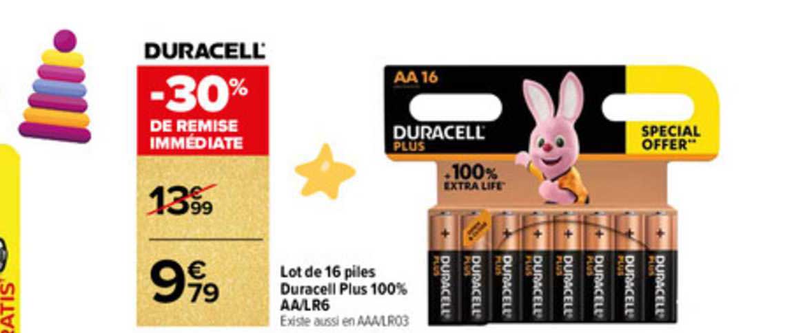 lot de 16 piles duracell plus 100% aa lr6