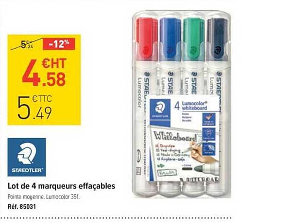 Lot De 4 Marqueurs Effaçables Staedtler