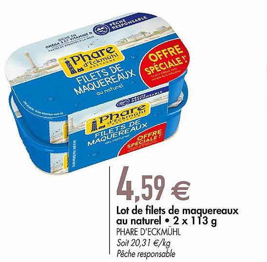lot de filets de maquereaux au naturel 2 x 113 g phare d'eckmühl