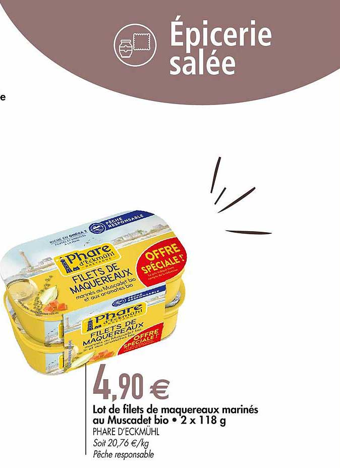 lot de filets de maquereaux marinés au muscadet bio 2 x 118 g phare d'eckmühl