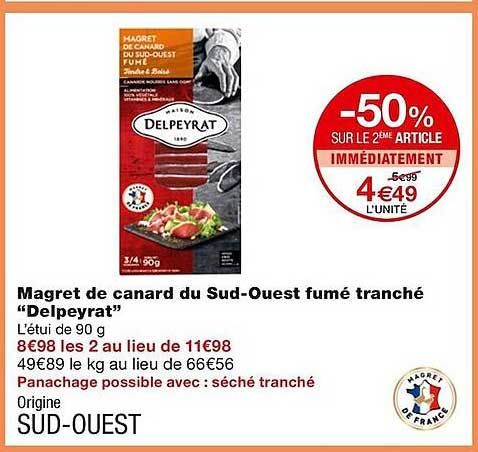 magret de canard du sud-ouest fumé tranché "delpeyrat"