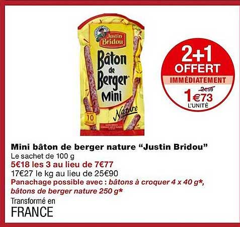 mini bâton de berger nature "justin bridou"