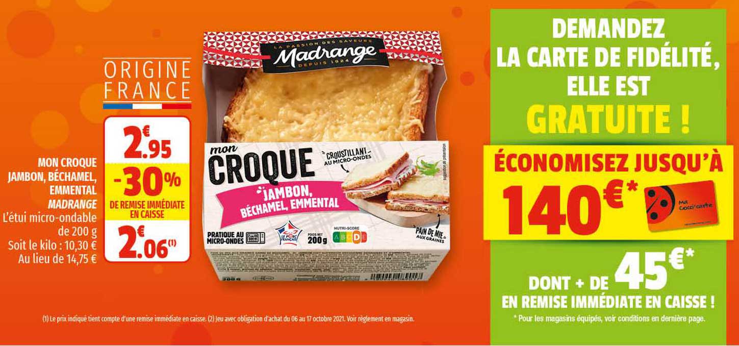 mon croque jambon, béchamel, emmental madrange