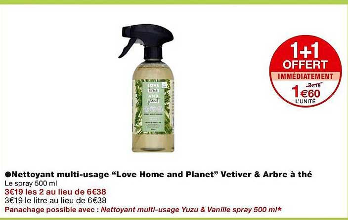 nettoyant multi-usage "love home and planet" vetiver & arbre à thé