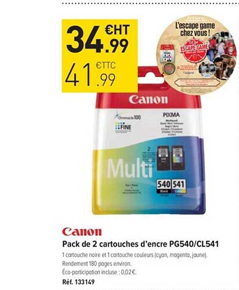 Pack De 2 Cartouches D'encre Pg540-cl541 Canon