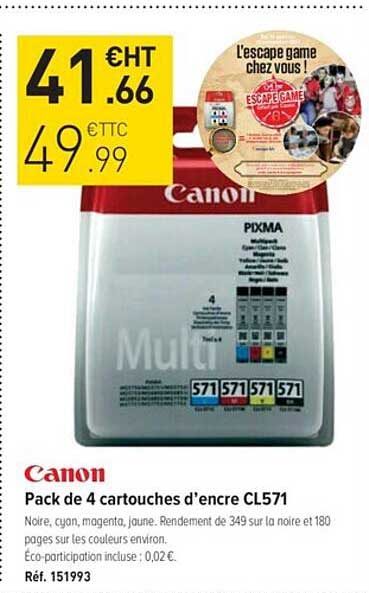 pack de 4 cartouches d'encre cl571 canon