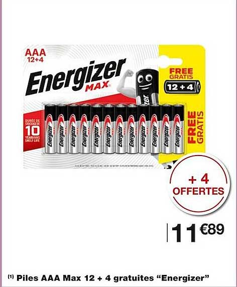 piles aaa max 12 + 4 gratuites "energizer"
