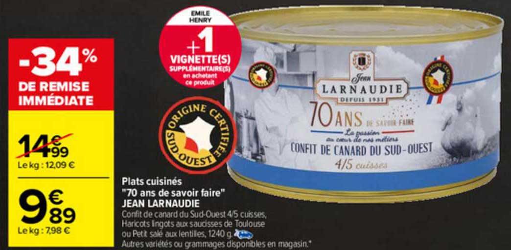 plats cuisinés "70 ans de savoir faire" jean larnaudie