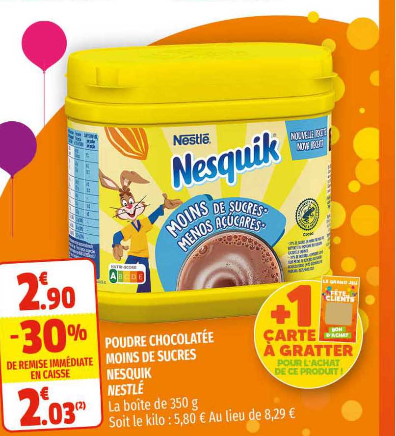 poudre chocolatée moins de sucres nesquik nestlé