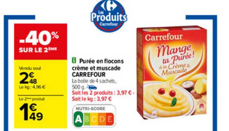 purée en flocons crème et muscade carrefour