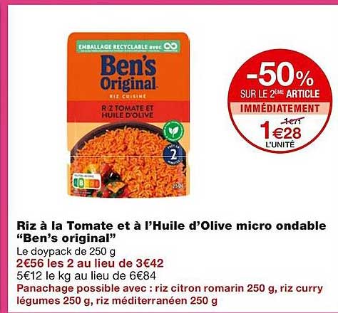 riz à la tomate et à l'huile d'olive micro ondable "ben's original"