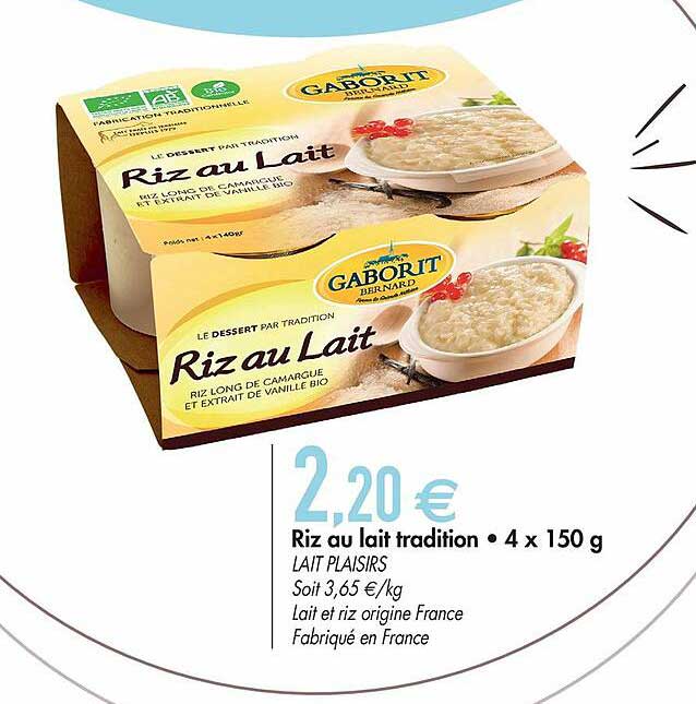 riz au lait tradition 4 x 150 g lait plaisirs