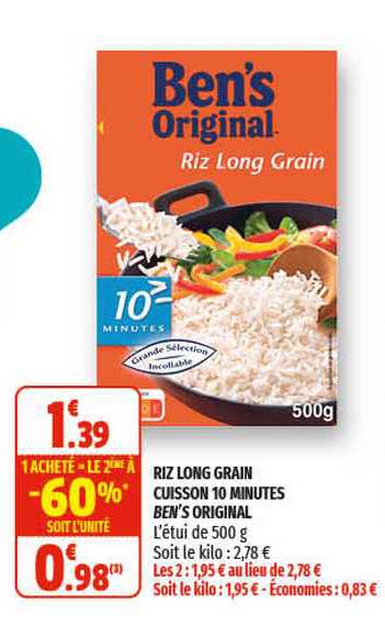 riz long grain cuisson 10 minutes ben's original