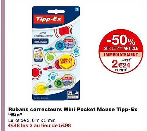 rubans correcteurs mini pocket mouse tipp-ex "bic"