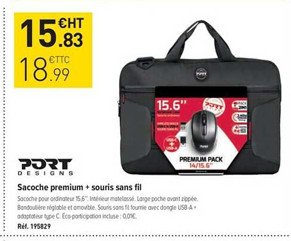 sacoche premium + souris sans fil port designs