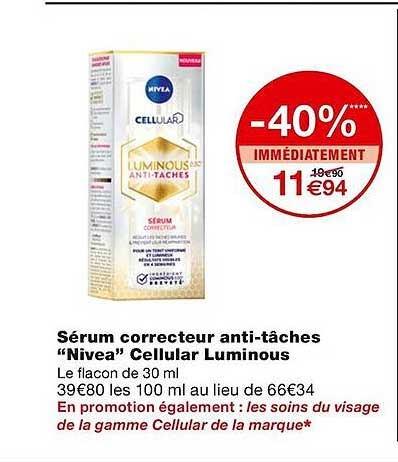sérum correcteur anti-tâches "nivea" cellular luminous