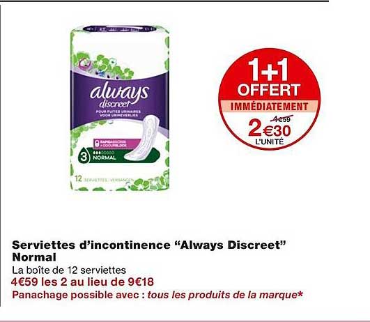 serviettes d'incontinence "always discreet" normal