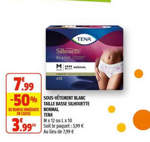 sous-vêtement blanc taille basse silhouette normal tena