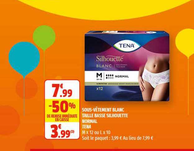 sous-vêtement blanc taille basse silhouette normal tena