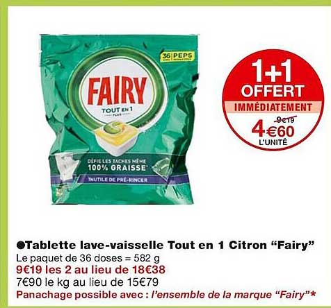 tablette lave-vaisselle tout en 1 citron "fairy"