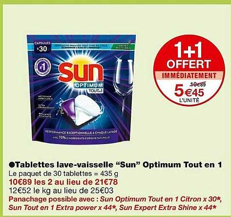 tablettes lave-vaisselle "sun" optimum tout en 1