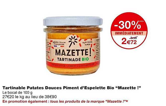 tartinable patates douces piment d'espelette bio "mazette!"