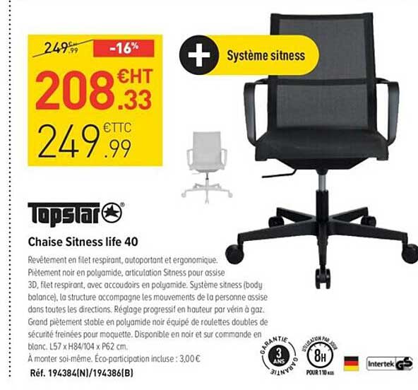 topstar chaise sitness life 40