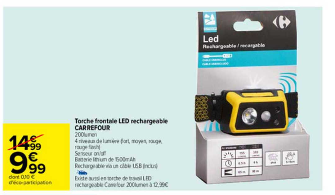 torche frontale led rechargeable carrefour bio