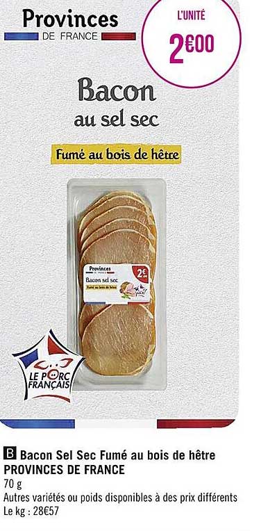 bacon sel sec fumé au bois de hêtre provinces de france