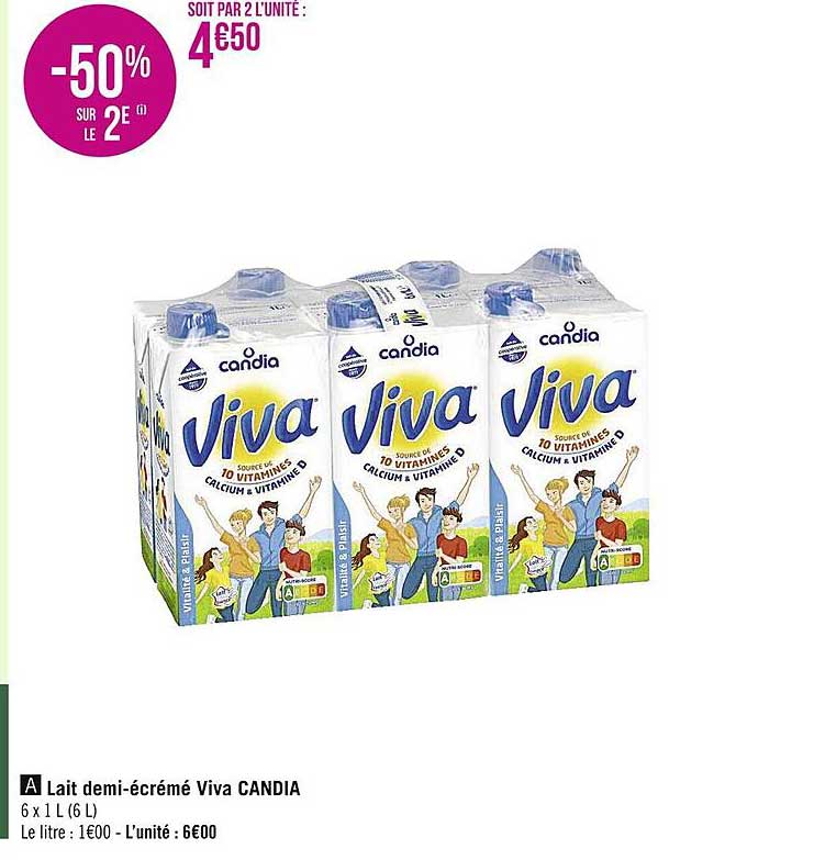 lait demi-écrémé viva candia