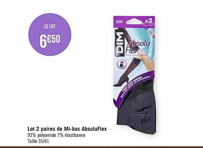 lot 2 paires de mi-bas absoluflex dim
