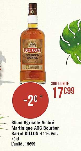 rhum agricole ambré martinique aoc bourbon barrel dillon 41% vol.