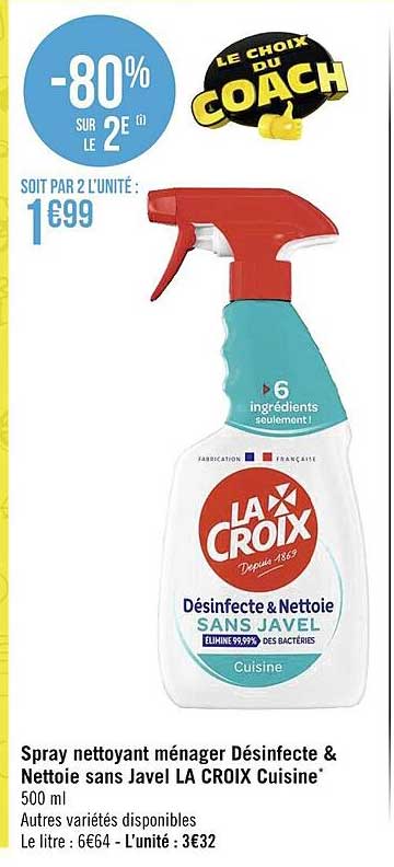 spray nettoyant ménager désinfecte & nettoie sans javel la croix cuisine