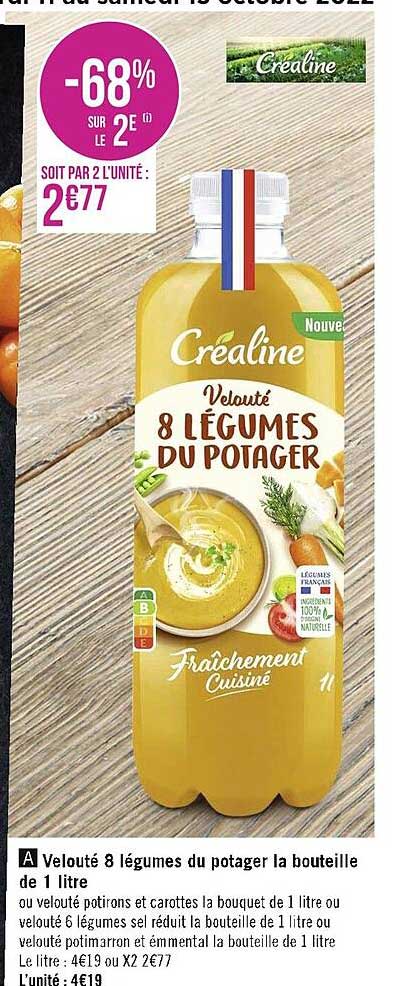 velouté 8 légumes du potager la bouteille de 1 litre