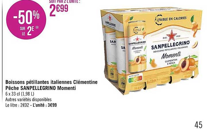 boissons pétillantes italiennes clémentine pêche san pellegrino momenti